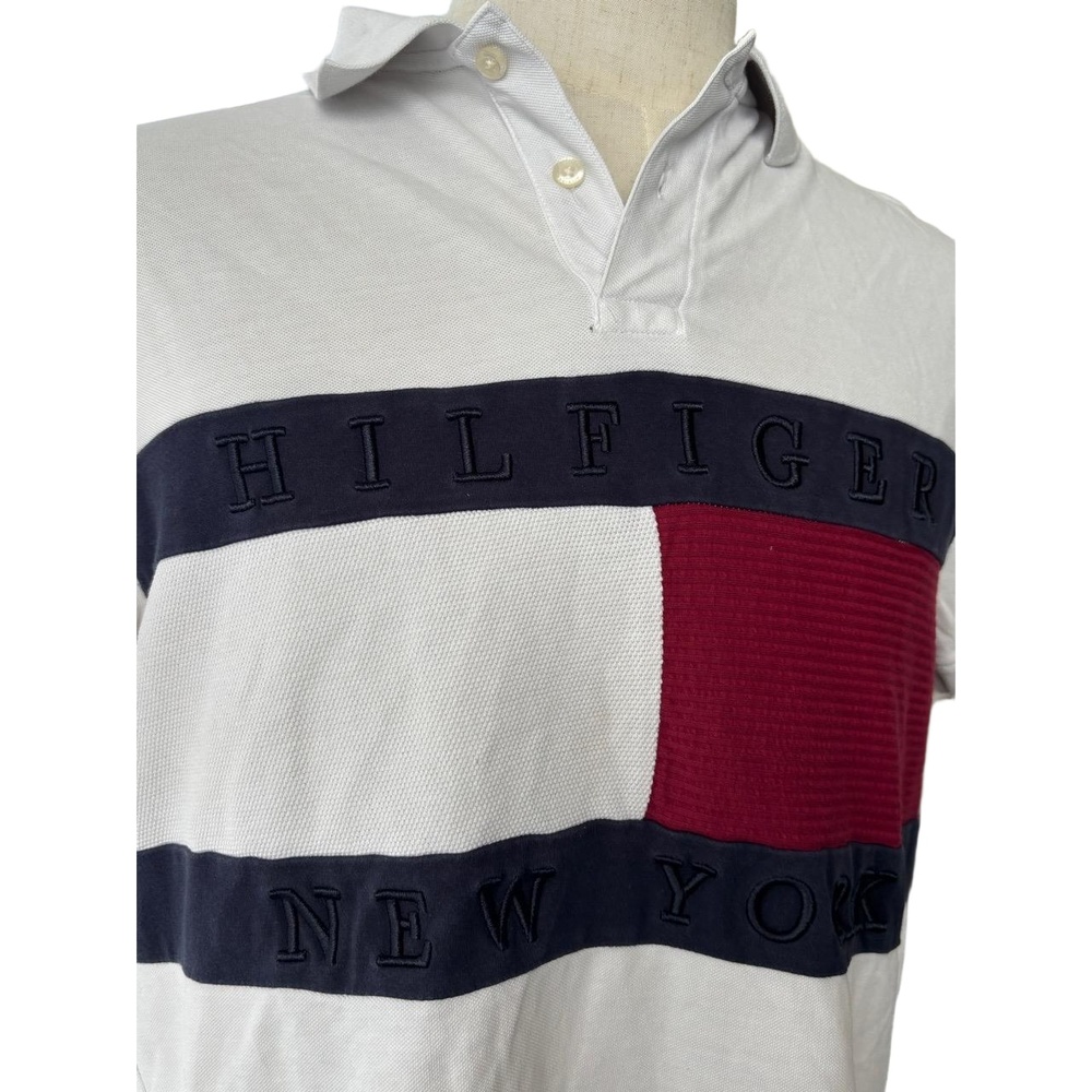 Tommy Hilfiger Shirt Mens Size Large White Polo Colorblock Button Up Preppy 90s